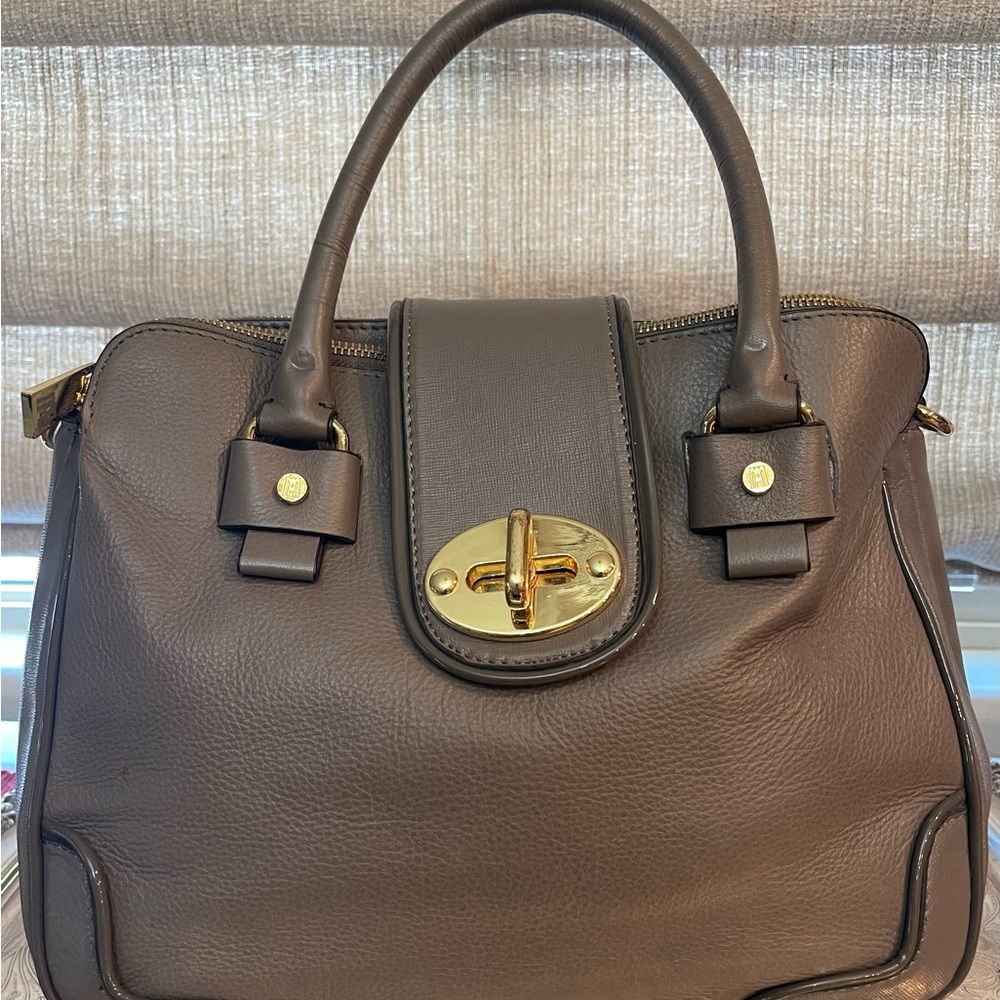 ANTONIO MELANI Grey Satchel with Gold Hardware